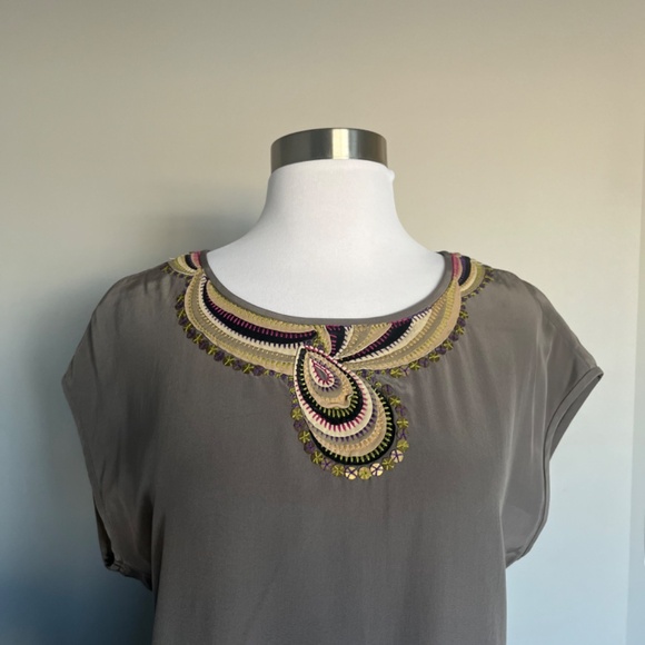 Trina Turk Silk Sheath Sleeveless Gray Leather Neck Embellishment Tunic Dress - Picture 10 of 14